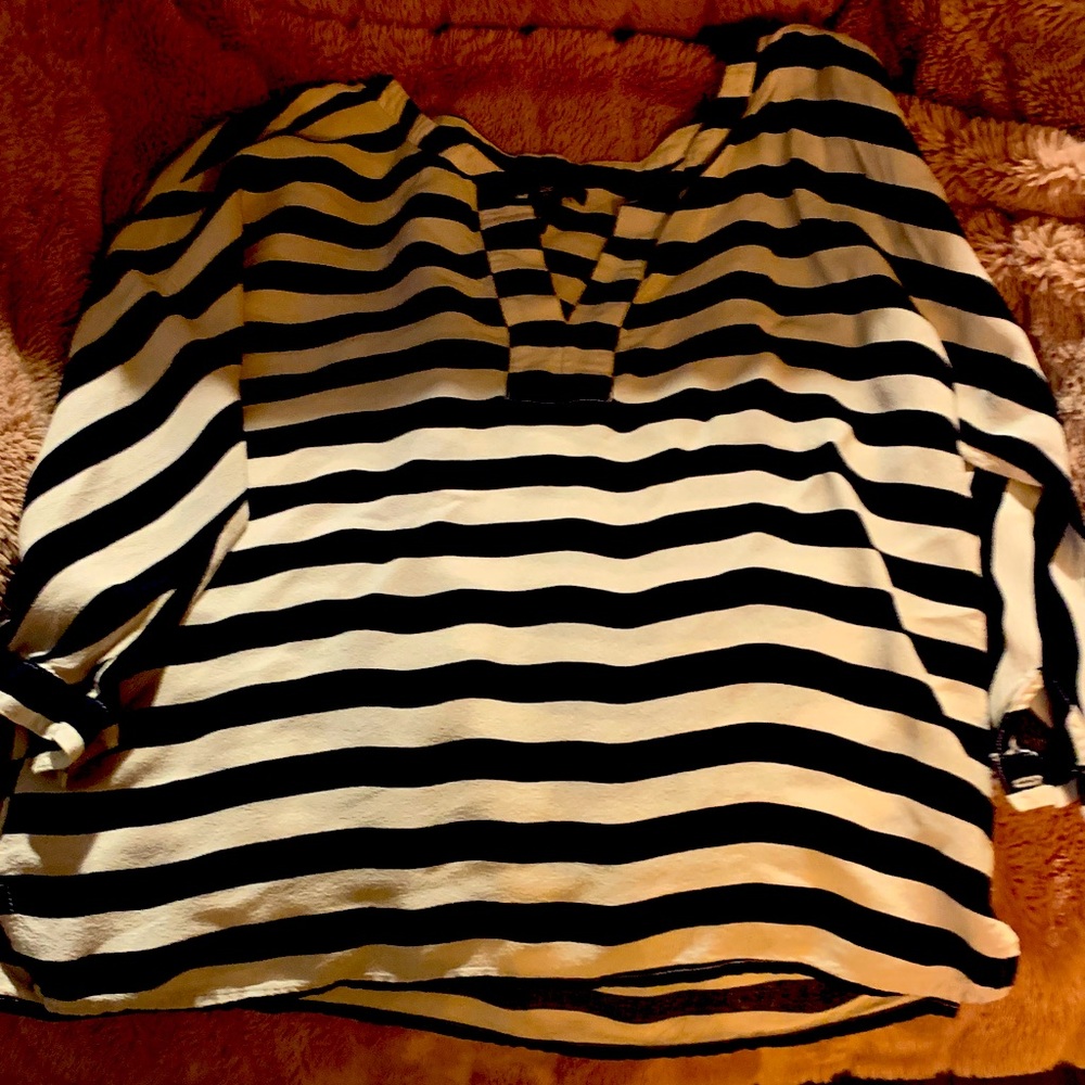 GAP Navy and White Striped V neck Blouse